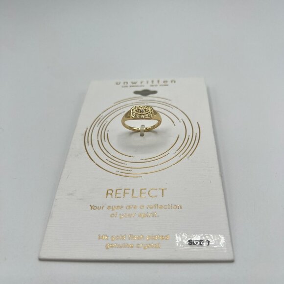 Unwritten 14K Crystal Evil Eye Signet Ring in Gold Size 9 MSRP $35 NWT - Picture 4 of 5